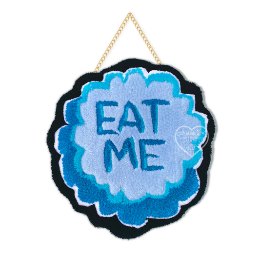 "EAT ME" Frosted Cookie Tufted Wall Hanging - Blue