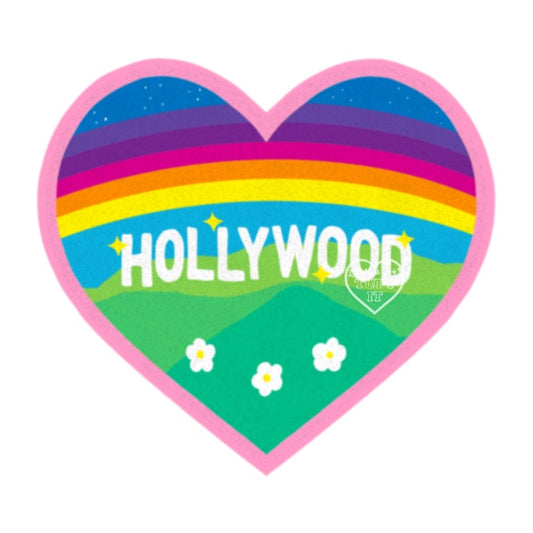 Hollywood Sign Rainbow Heart Tufted Rug 26”