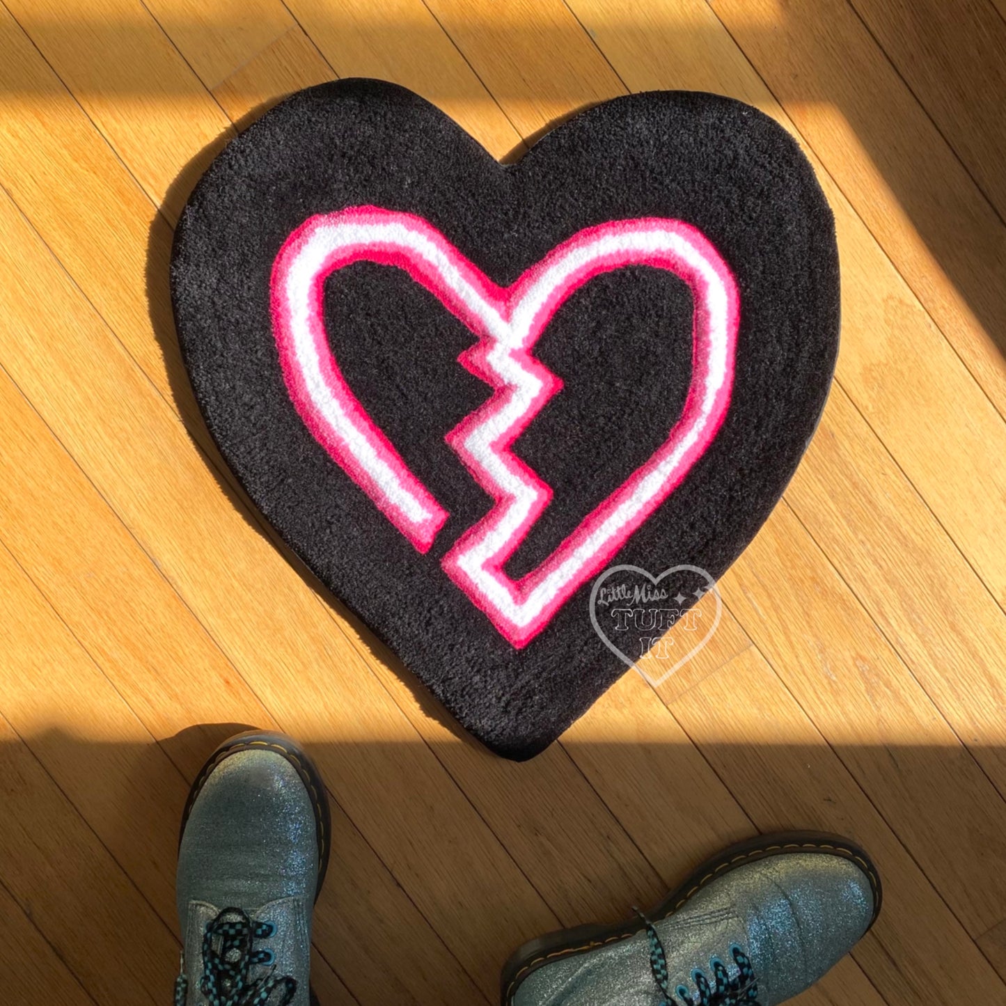 Neon Broken Heart Tufted Wall Hanging 17”