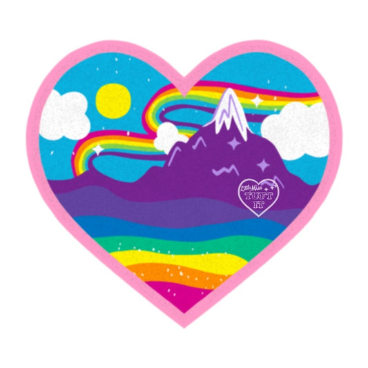 Mountain Rainbow Heart Tufted Rug 26”
