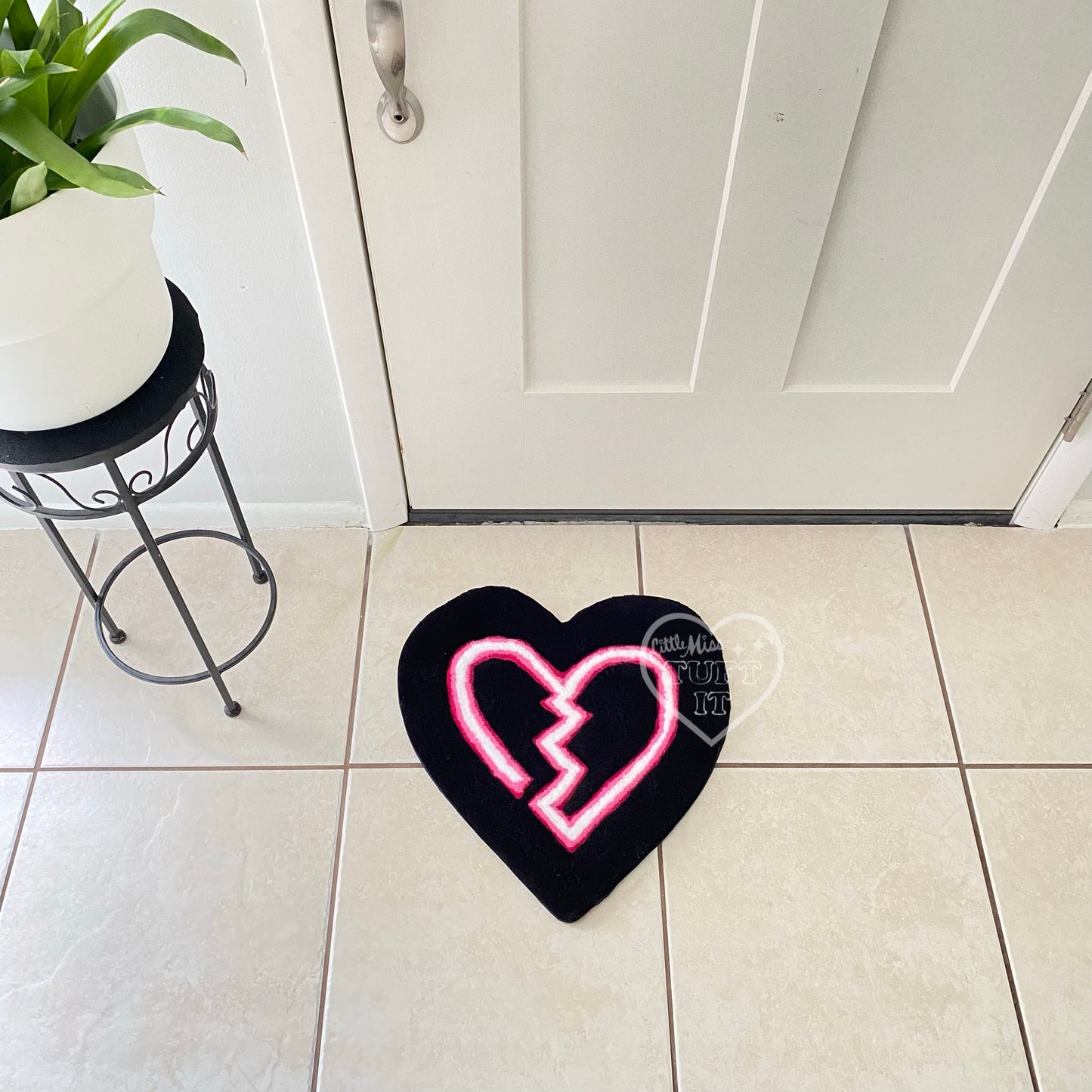 Neon Broken Heart Tufted Wall Hanging 17”