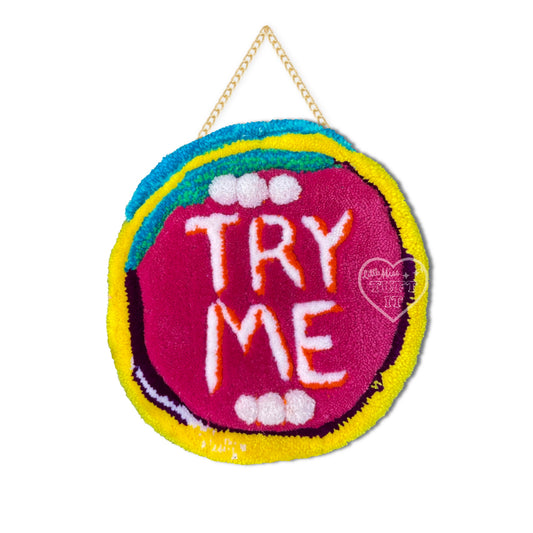 "TRY ME" Frosted Cookie Tufted Wall Hanging - Pink