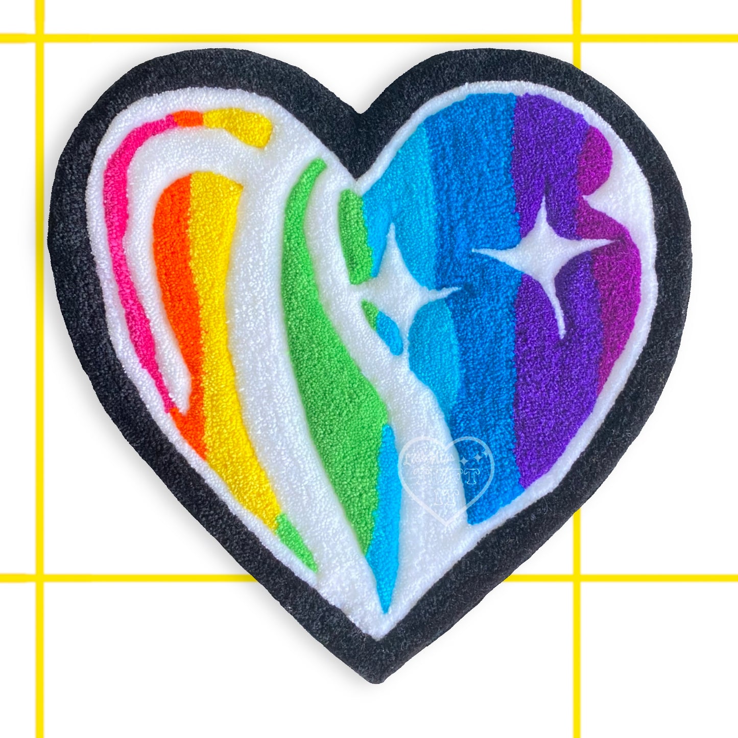 Rainbow Glass Heart Tufted Wall Hanging 17”