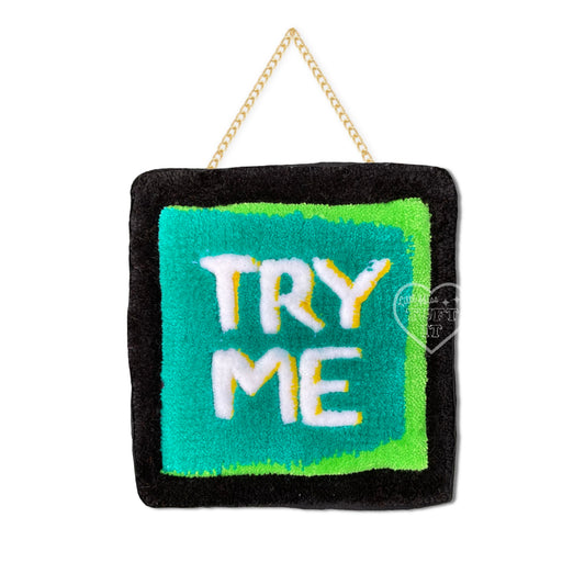 "TRY ME" Frosted Cookie Tufted Wall Hanging - Teal