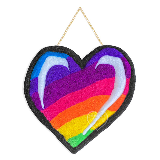 Shiny Rainbow Heart Tufted Wall Hanging 17”