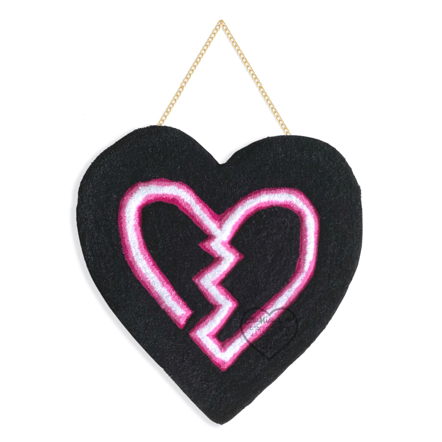 Neon Broken Heart Tufted Wall Hanging 17”