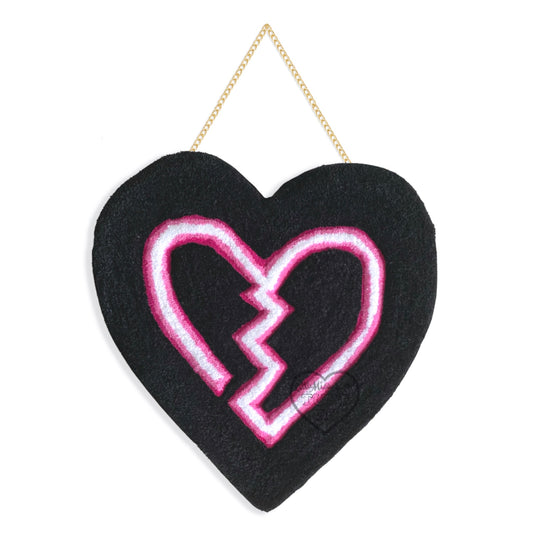 Neon Broken Heart Tufted Wall Hanging 17”