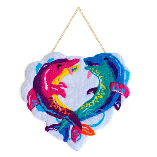 Rainbow Dolphin Friends Tufted Wall Hanging 17”